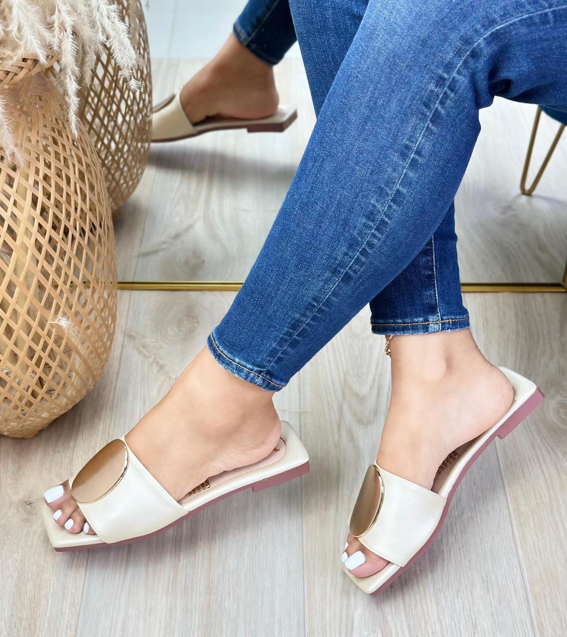 Beige and Gold Sandals