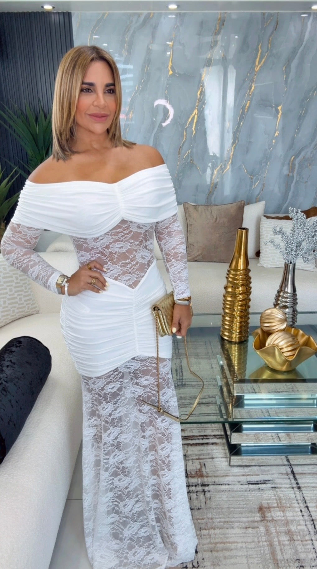 Milos Lace White Dress (spandex)