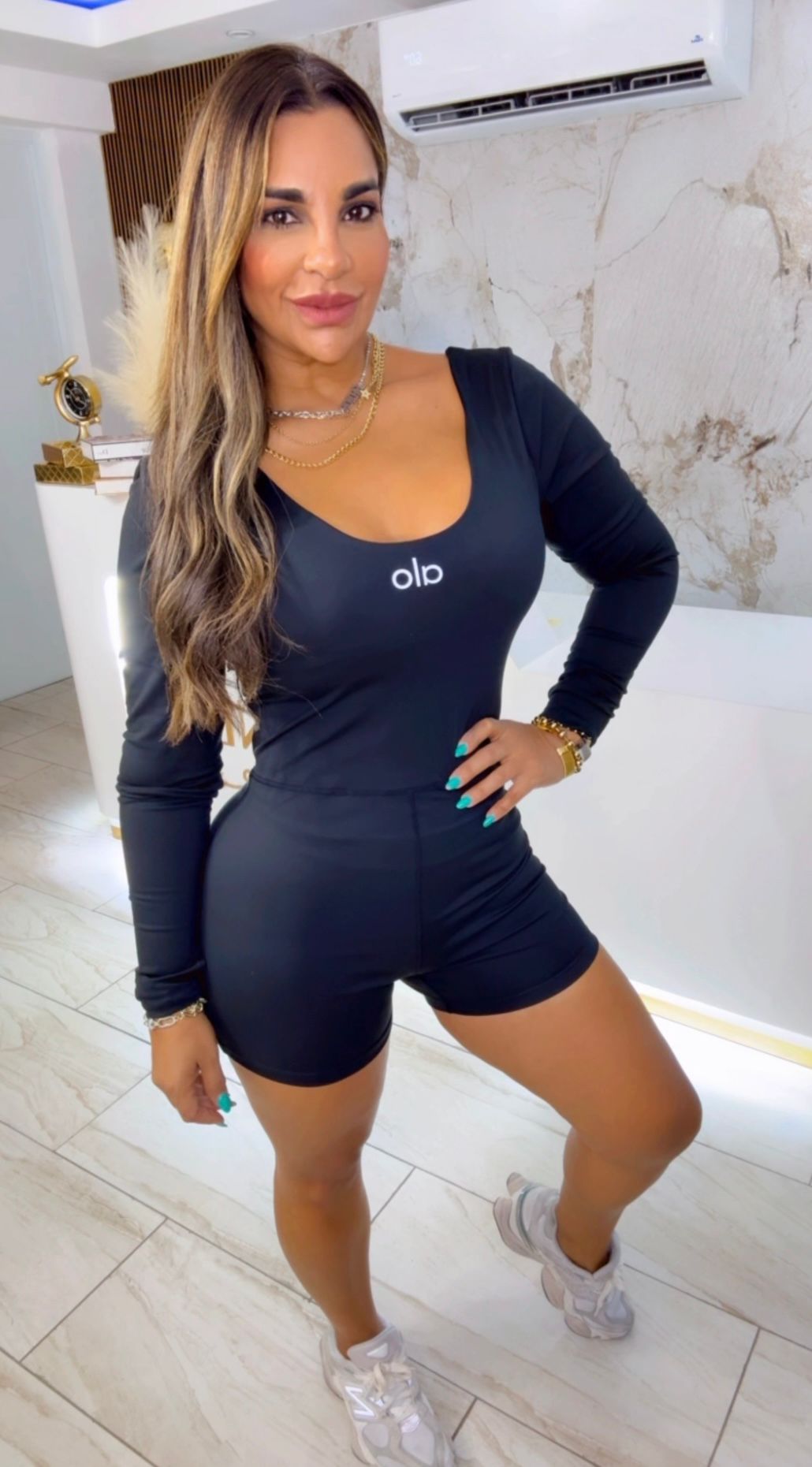 Alo Long Sleeve Black Romper (stretch)
