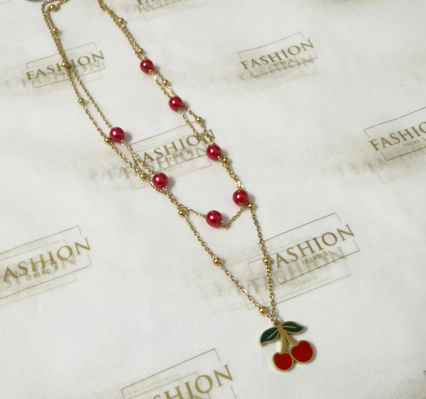Pearls with cherry double Necklace