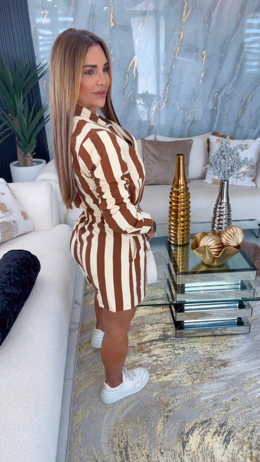 Brown Stripes Short Set (spandex)