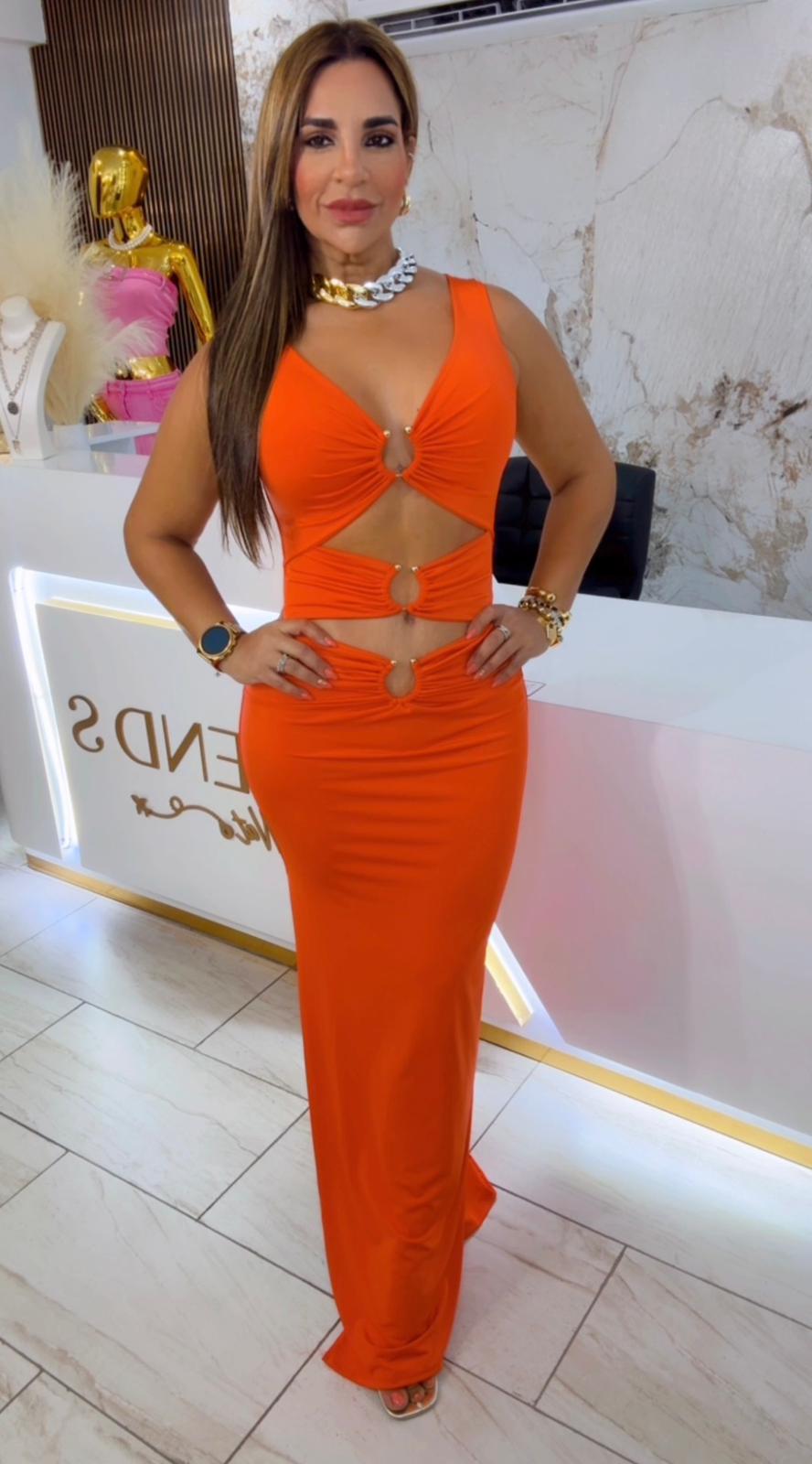 Janeiro Orange Elegant Dress (Stretch)