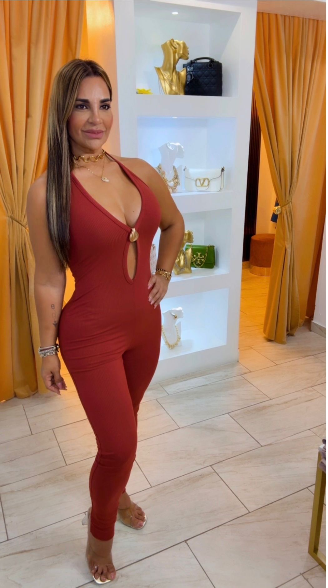 Kosovo Burgundy Jumpsuit (Stretch) (Utilice talla M)