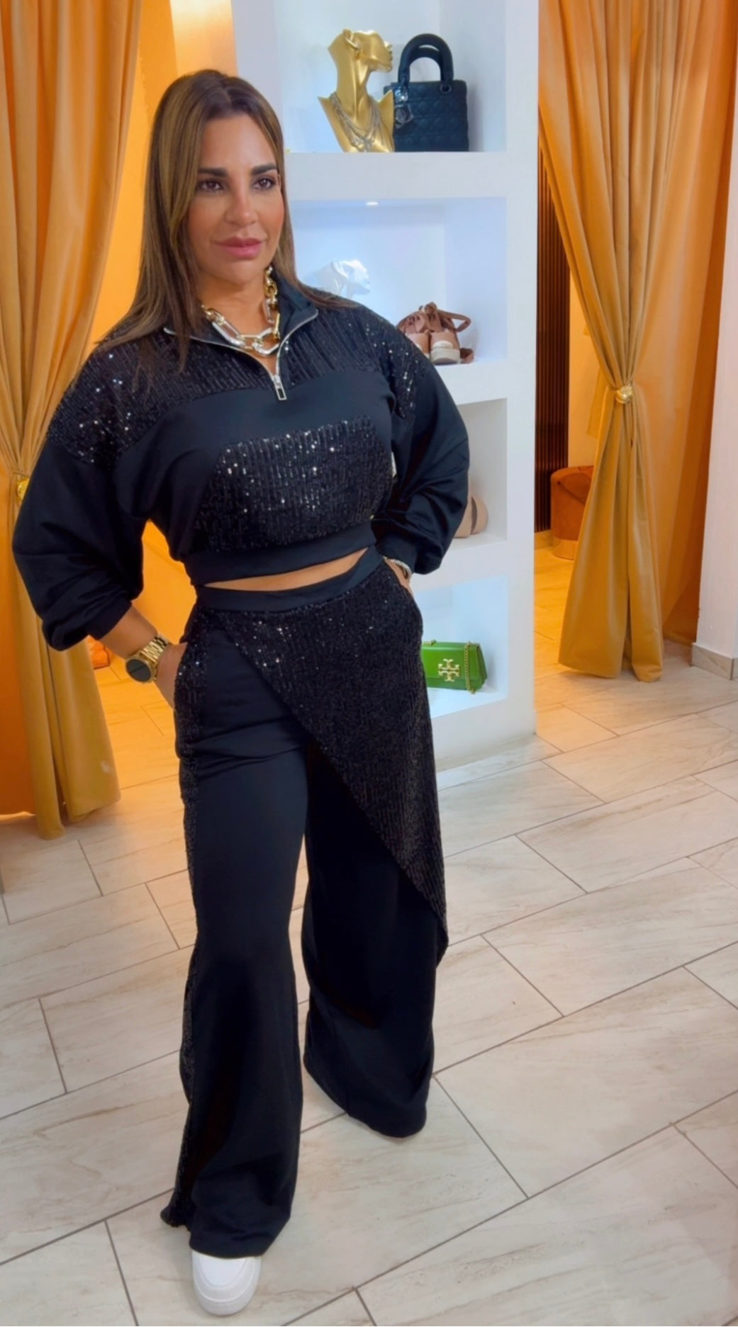 Galaxy Sequins Black Set (spandex) utilicé tala Médium