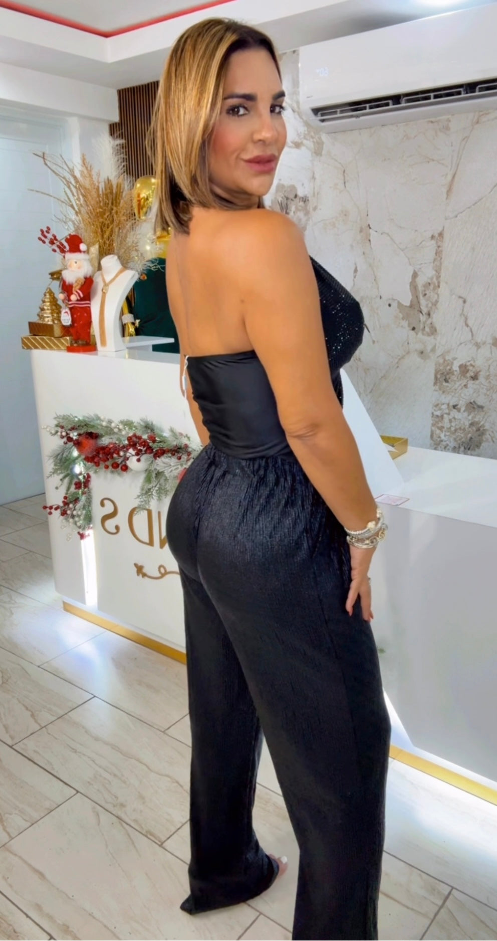 Black Shine Halter Top (stretch)