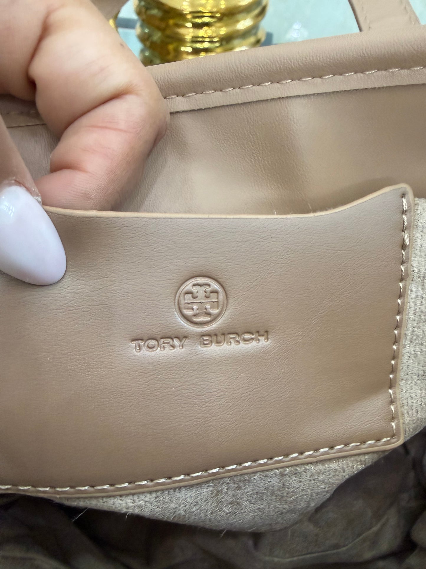 Tory Khaki Handbag (tamaño mediano) doble mango