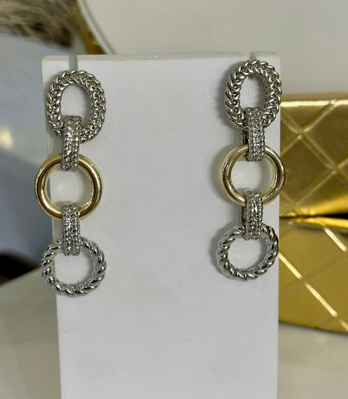 Three Chain Earrings (Gold Plated) (Two Tones)