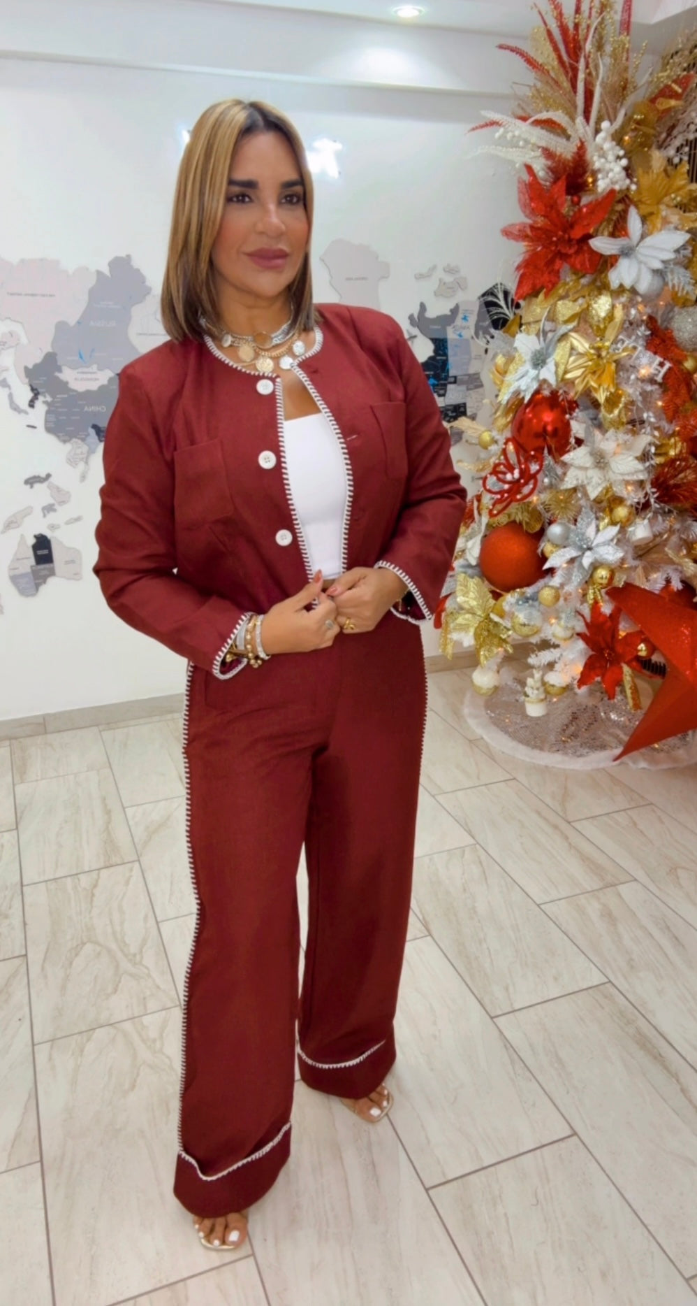 Mercury Burgundy Blazer Set (spandex) utilicé talla M