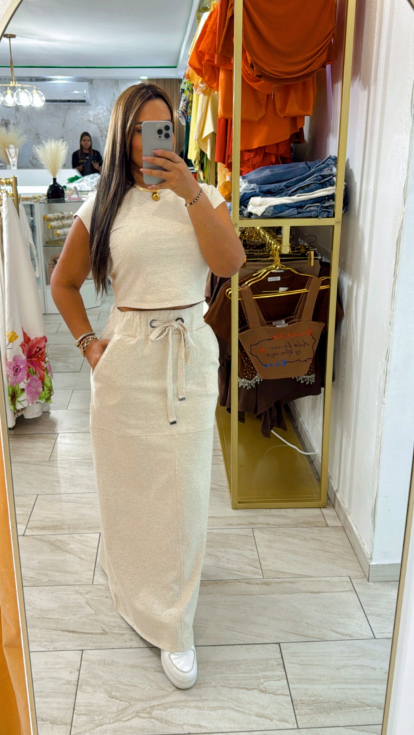 Australia Beige Skirt Set (stretch)