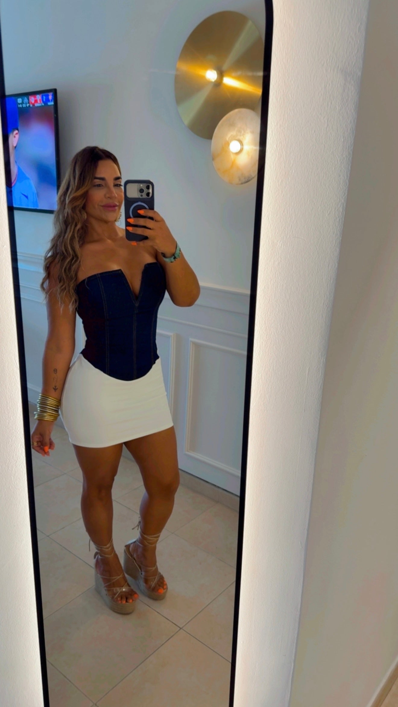 La Vega White & Denim Dress (spandex)