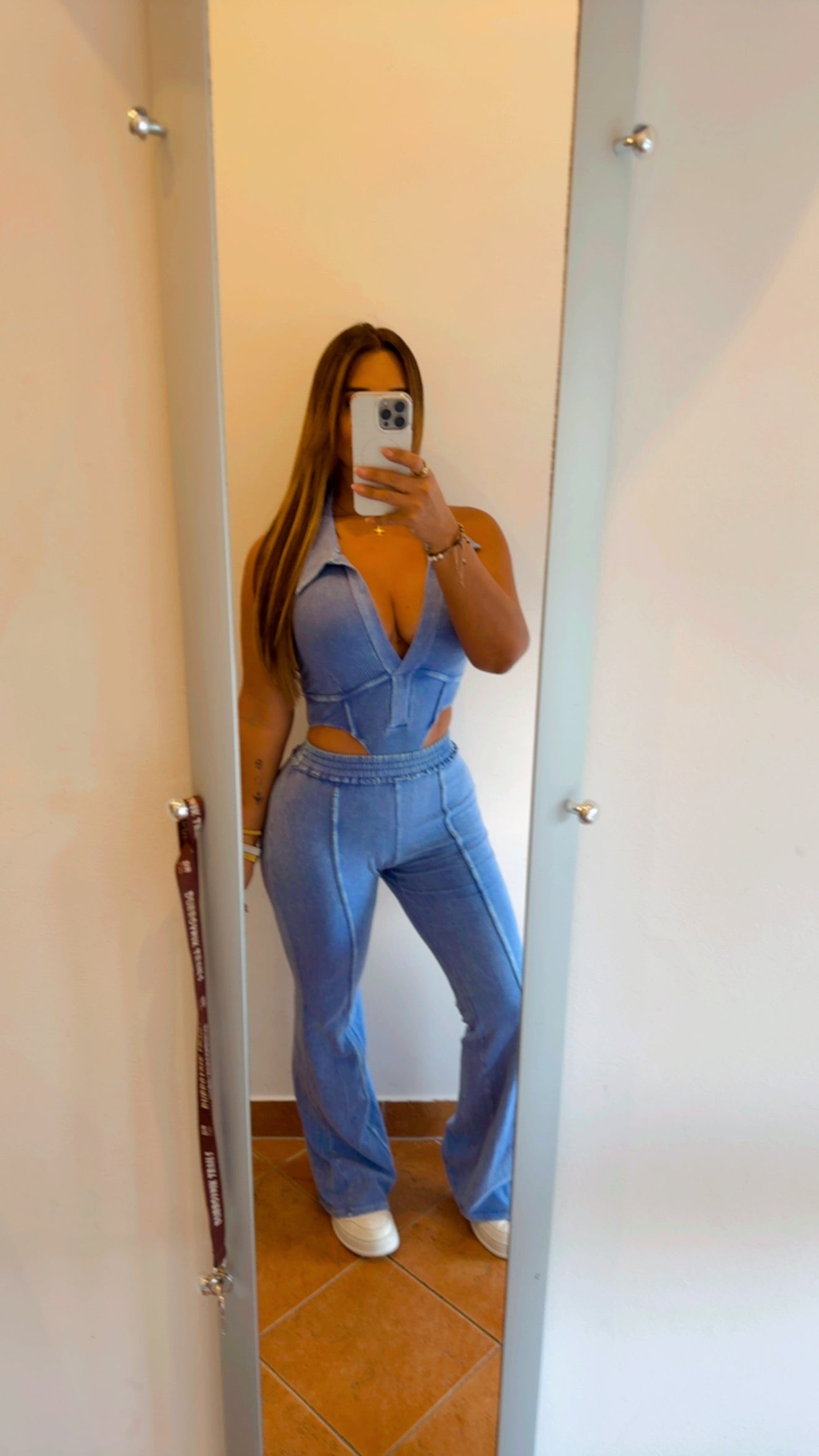 Blue Mineral Wash Bodysuit Set (spandex)