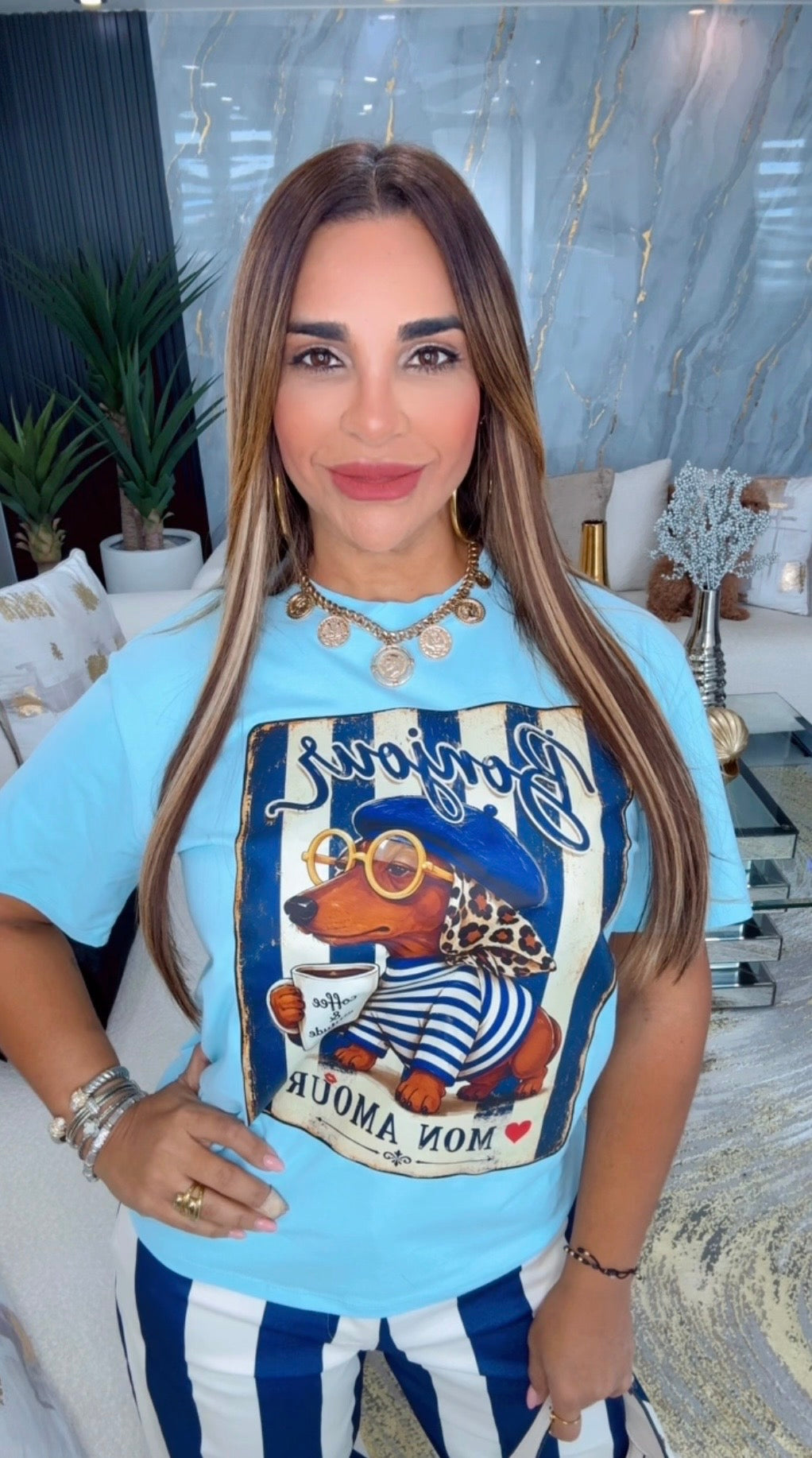 Bonjour Blue Tshirt (spandex)