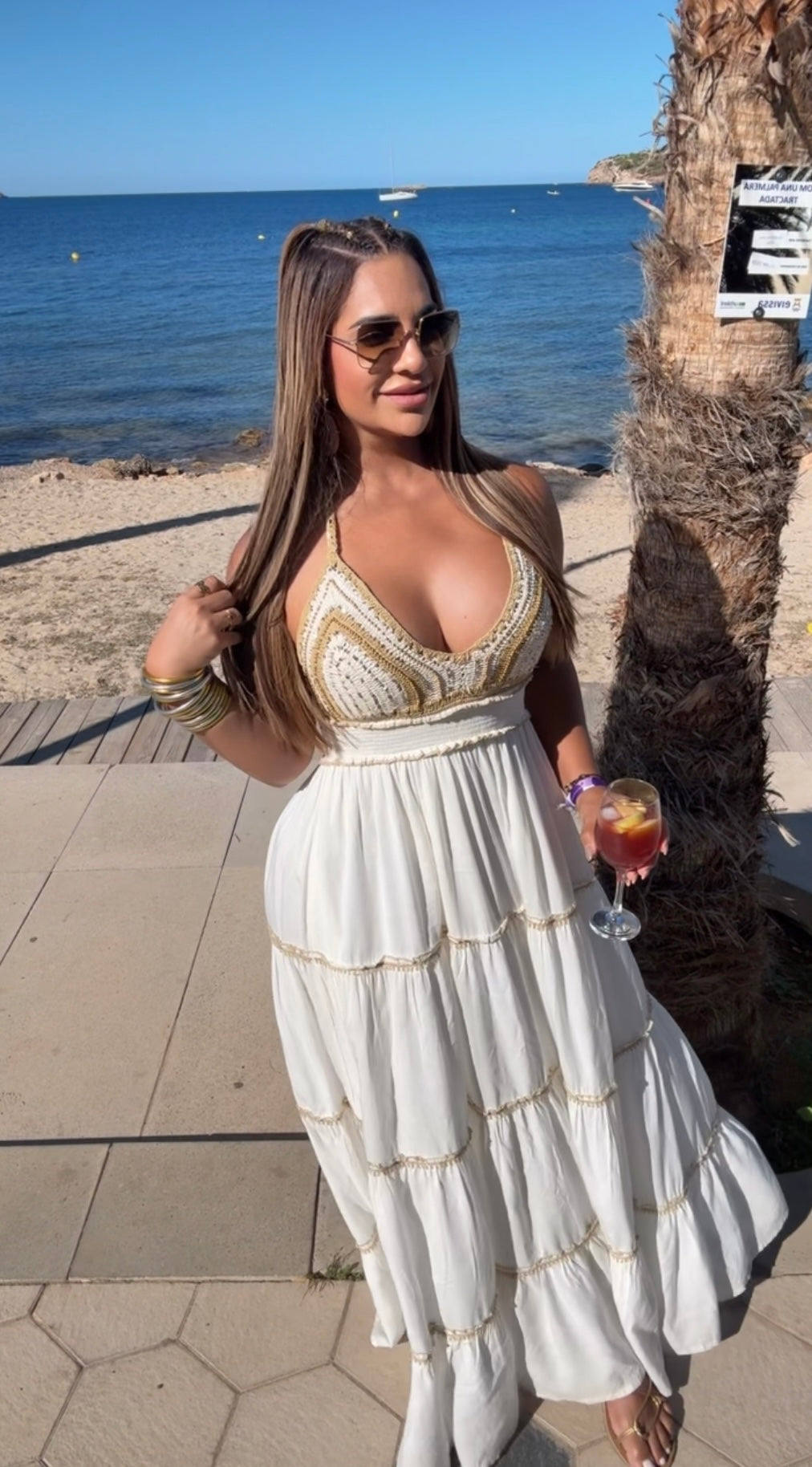 Restock Marina White & Gold Crochet Maxi Dress (spandex) colección 🇮🇳 doble forro/ Llegan el sábado