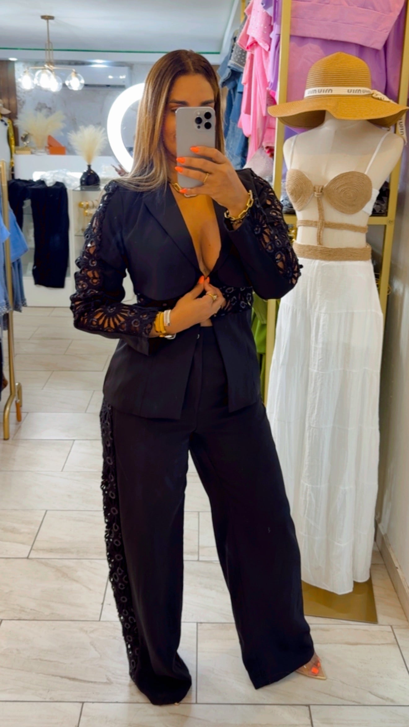 Luxury Black Crochet Blazer Set (utilicé M)