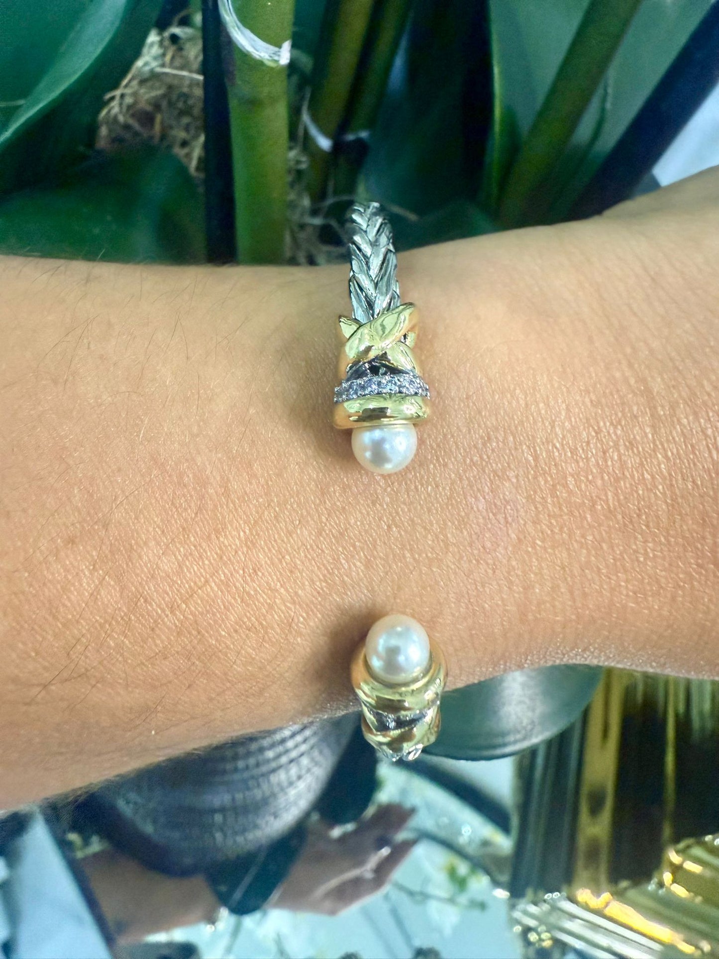 Shine Pearl Bangle (Two Tones) (Gold Plated)