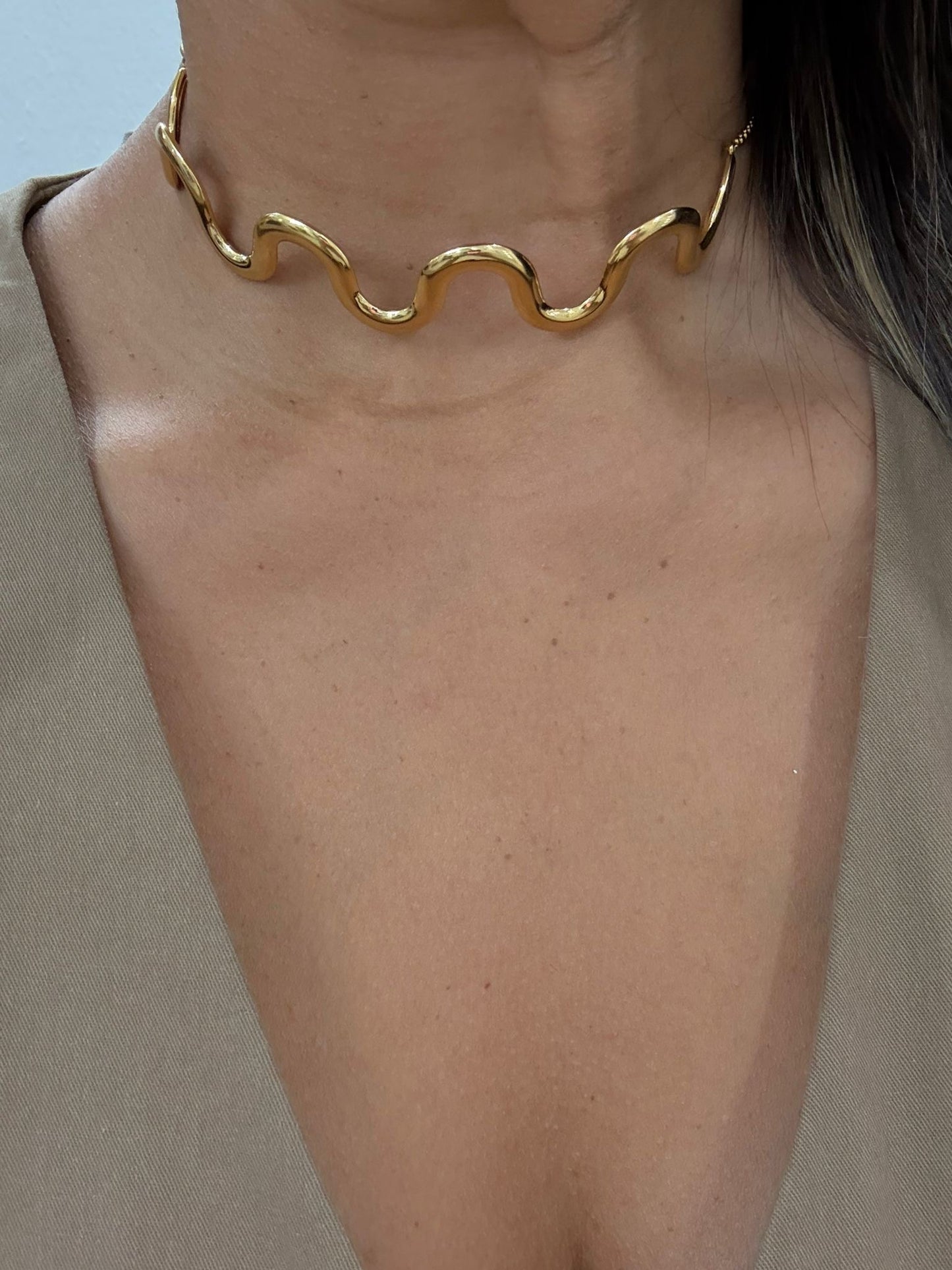 Wave Gold Necklace (Stainless Steel) (Ajustable)