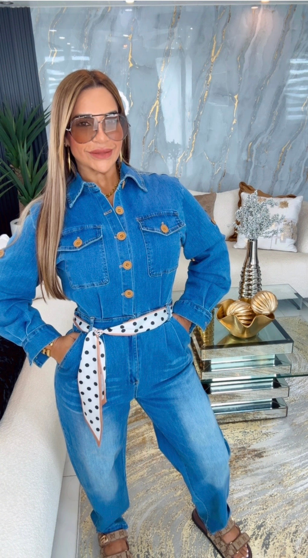 Luanda Denim Jumpsuit (utilicé M) incluye bufanda