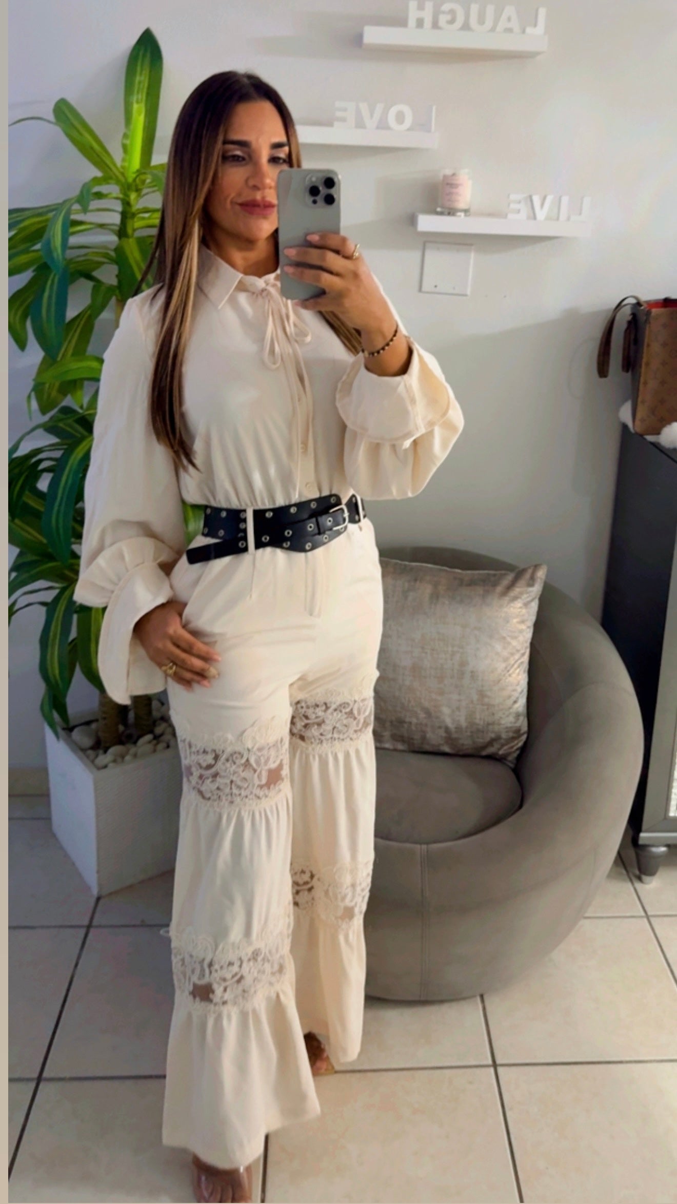 Mexican Beige Palazzo Jumpsuit (spandex) incluye cinturón