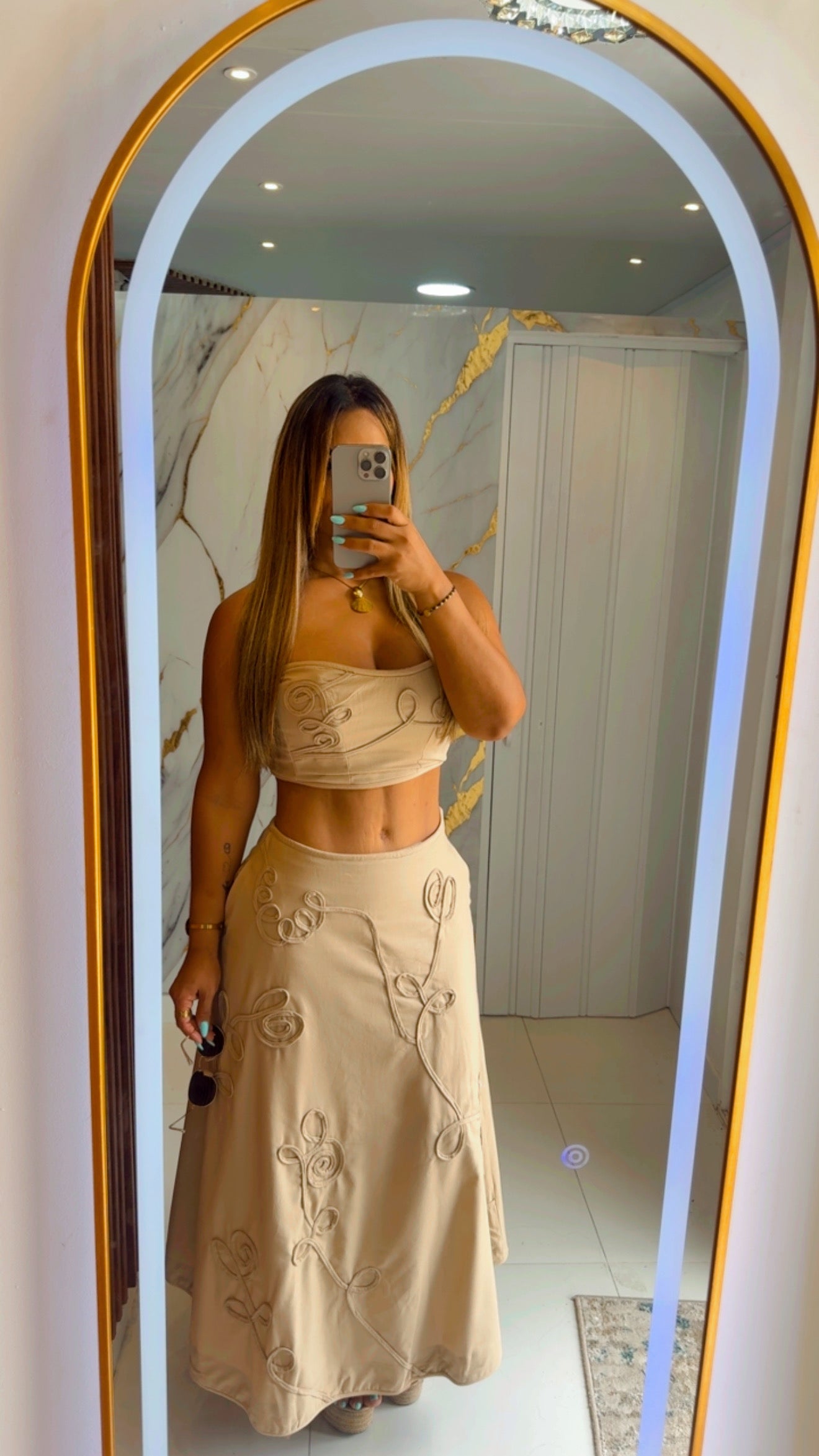 Cayo Beige Skirt Set (spandex)