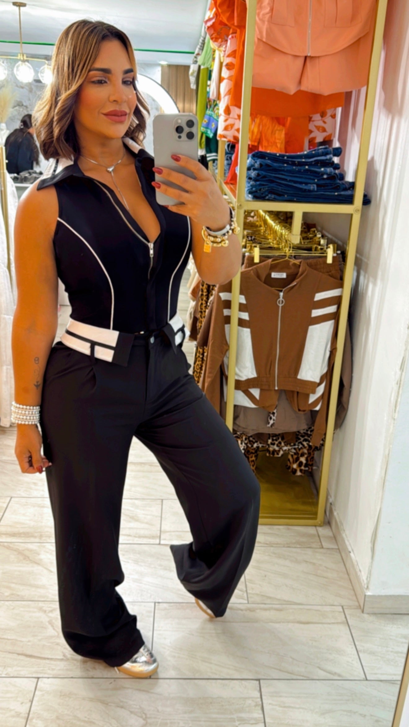 Cape Town Black & White Jumpsuit, (spandex) utilicé talla M