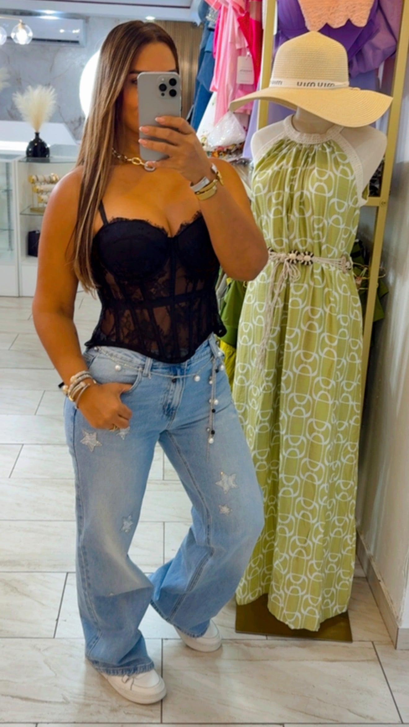 Star Denim Jean (spandex) incluye correa de perlas