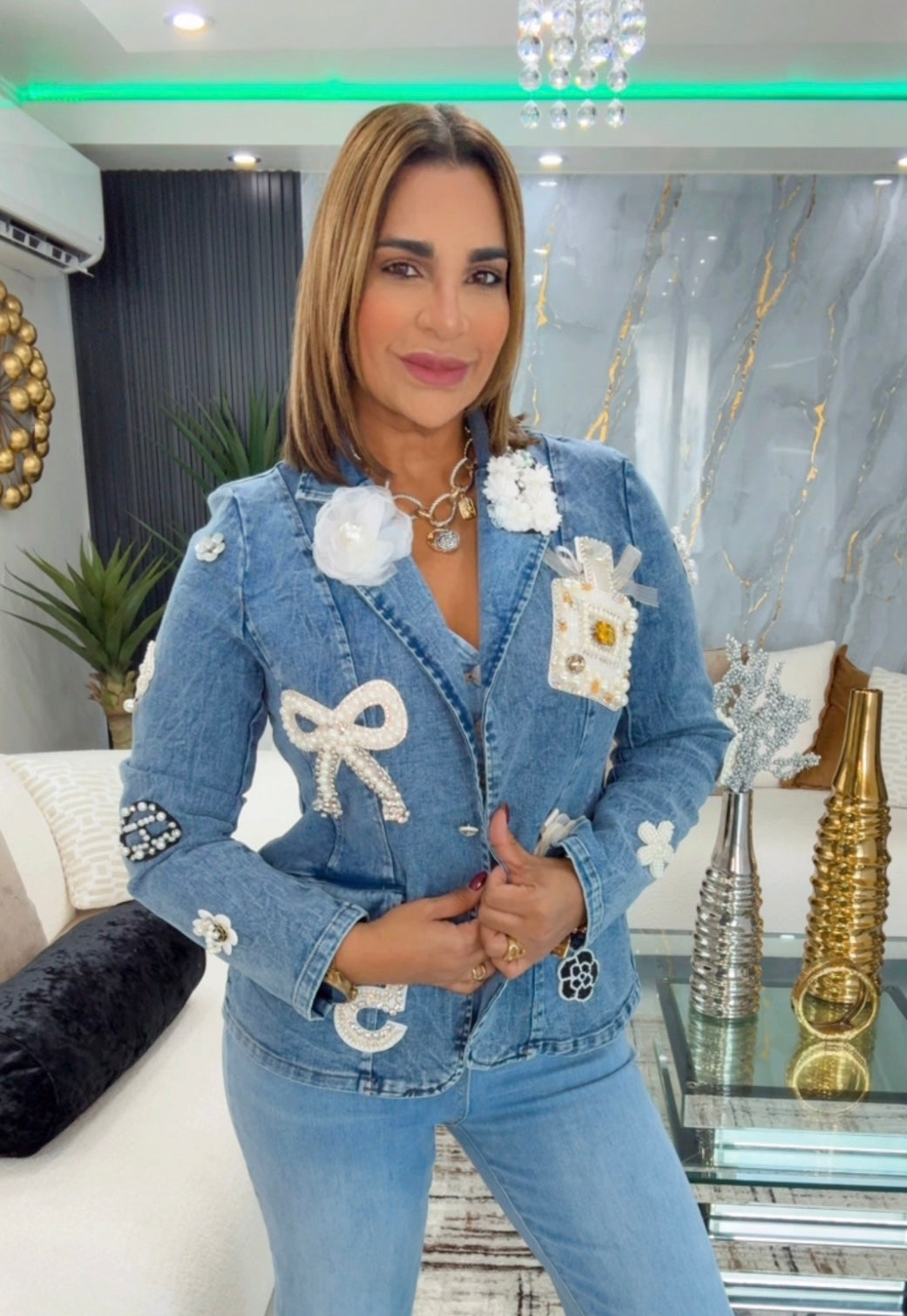 Chanel Inspired Denim Blazer (stretch) utilicé talla Médium