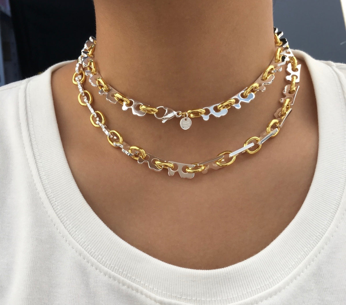 Tous 2 Tones Doble Necklace (Plata 925)