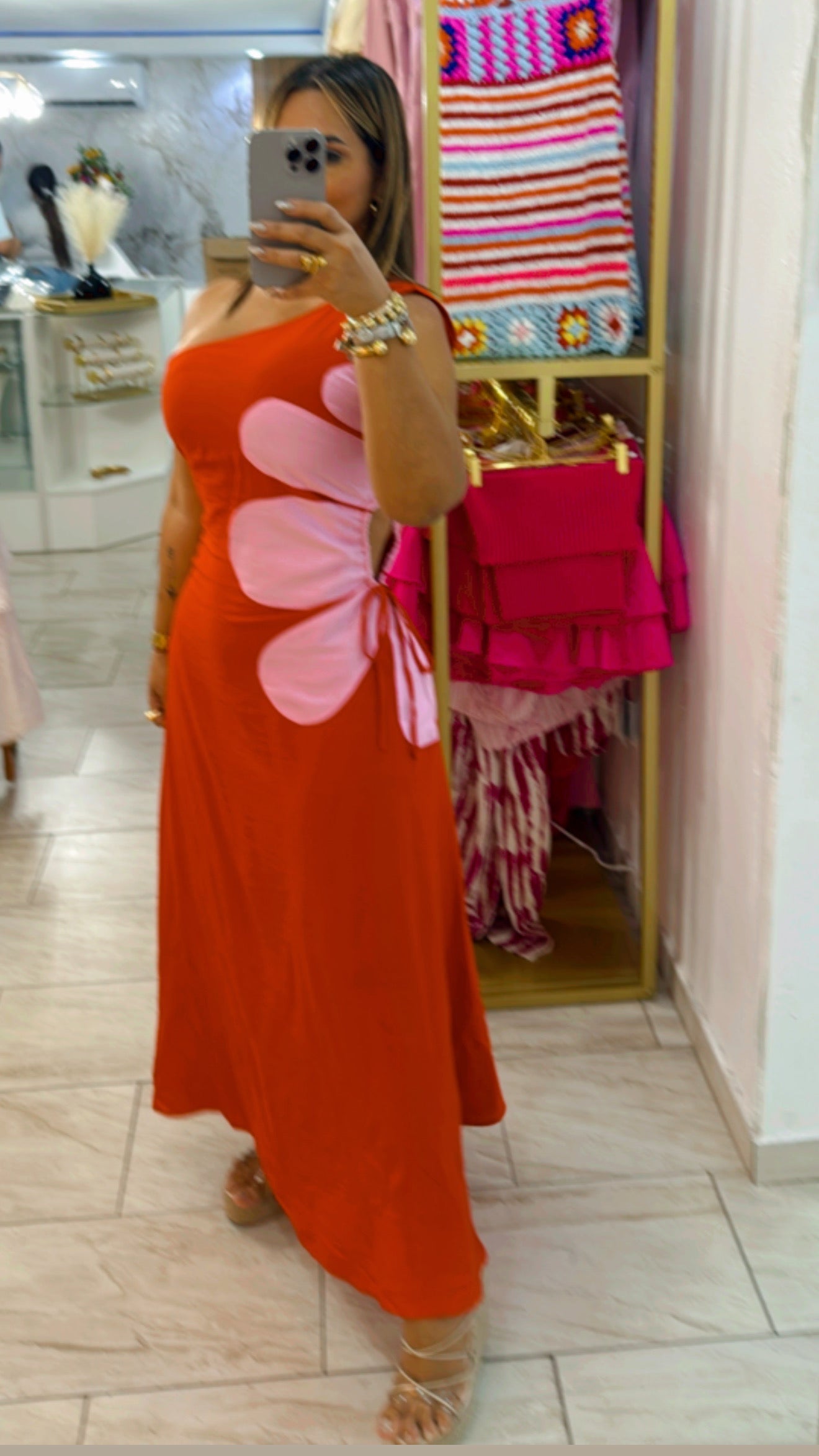 Flowers Red & Pink Dress (corre al size)