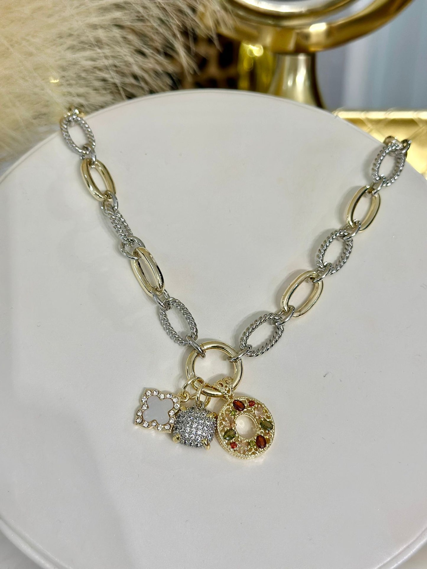 Elegant Charms Two Tones Necklace (Gold Plated)