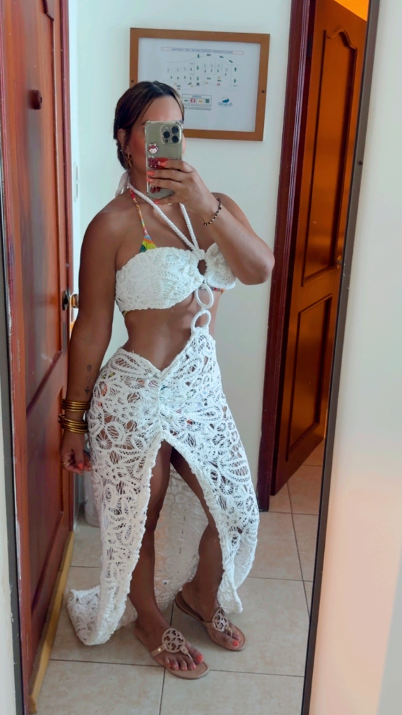 Galápagos Soft White Crochet Dress (Trae el pantie) utilicé talla M
