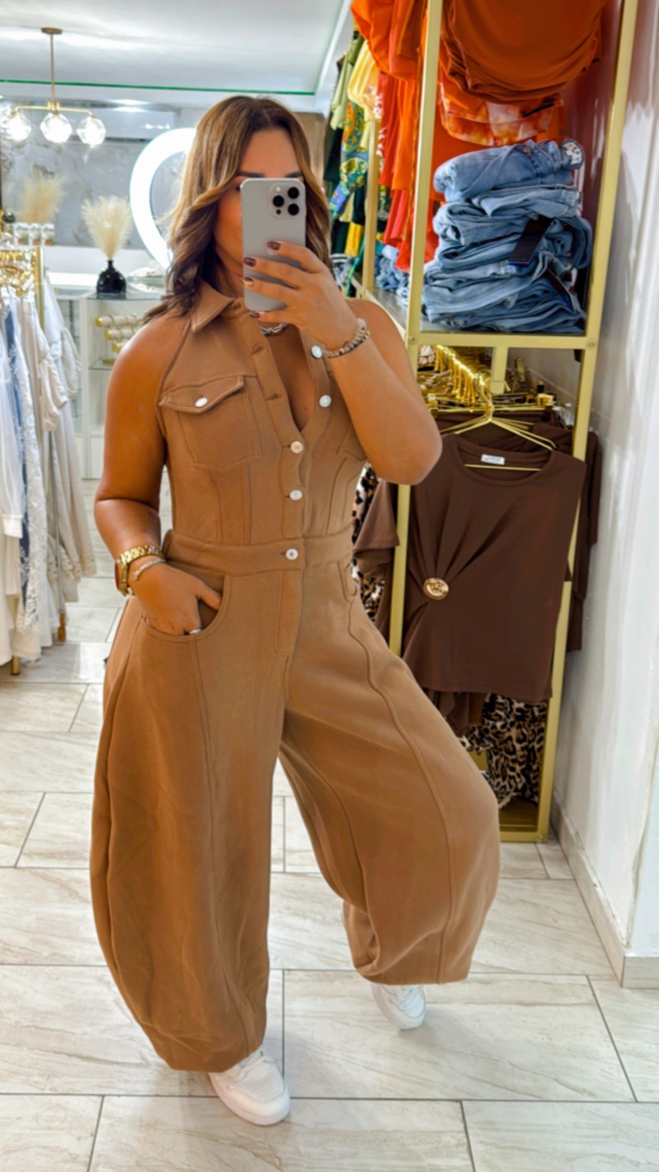 Kennedy Mocha Jumpsuit (spandex) utilicé talla M