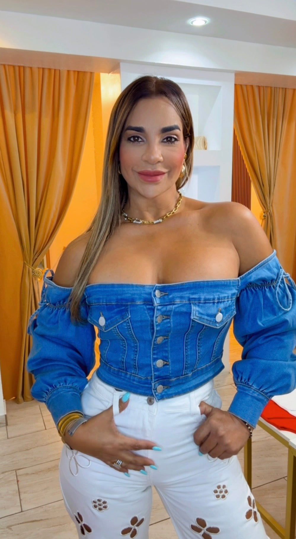 Vibrant Denim Blouse (spandex)