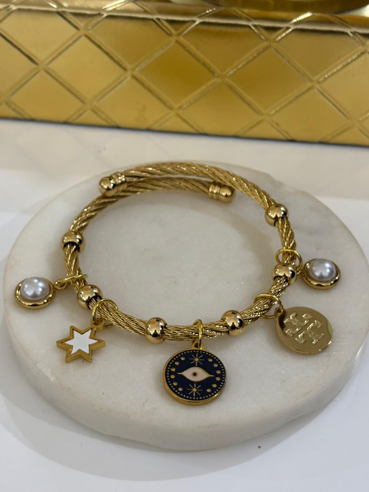 Tory multi charms bangle (material acero inoxidable)