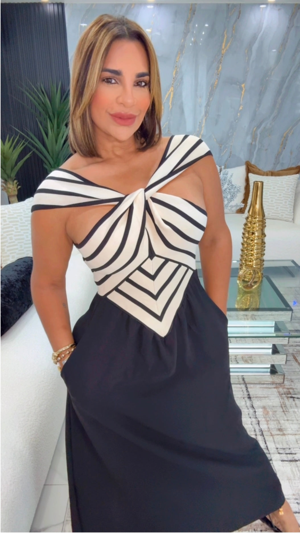 Chianti Black & Beige Dress, (stretch) utilicé talla M