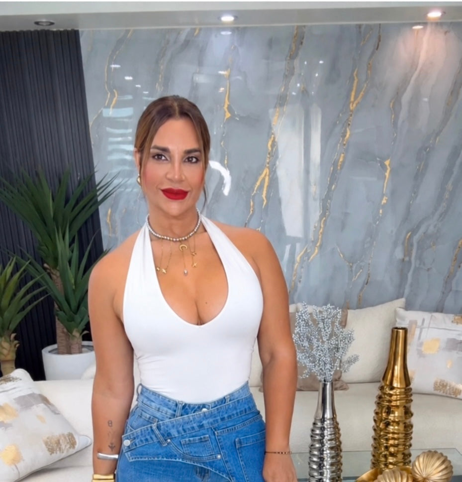 Dynamic White Halter Bodysuit