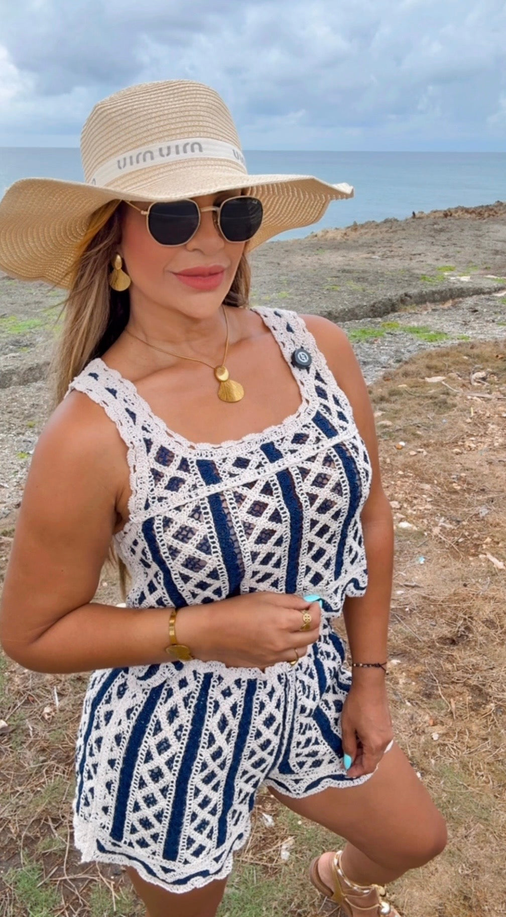 Sound Bay Navy Blue Crochet Set (spandex)