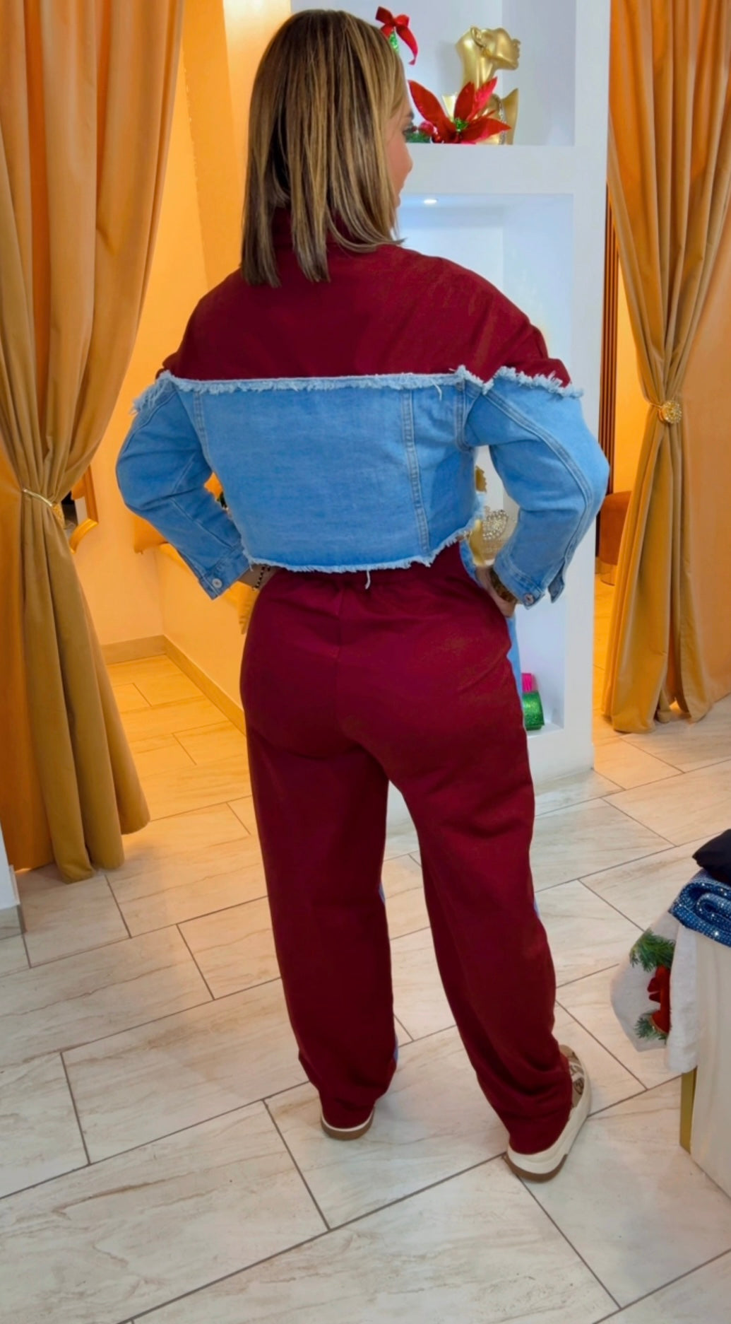 Austria Burgundy & Denim Set (spandex) utilicé talla M, puedes bajar una talla