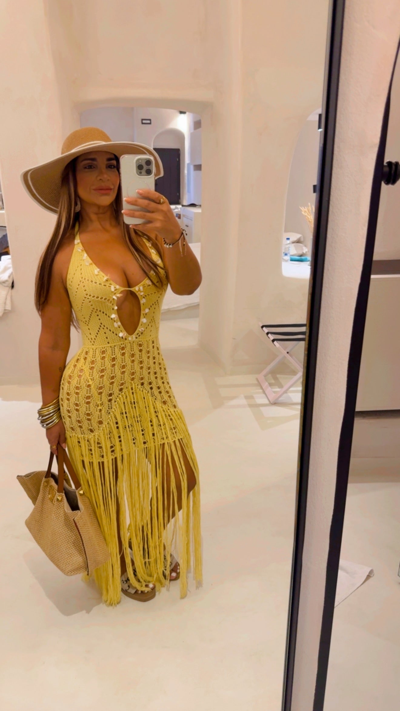 Greek Yellow Crochet Dress (spandex)