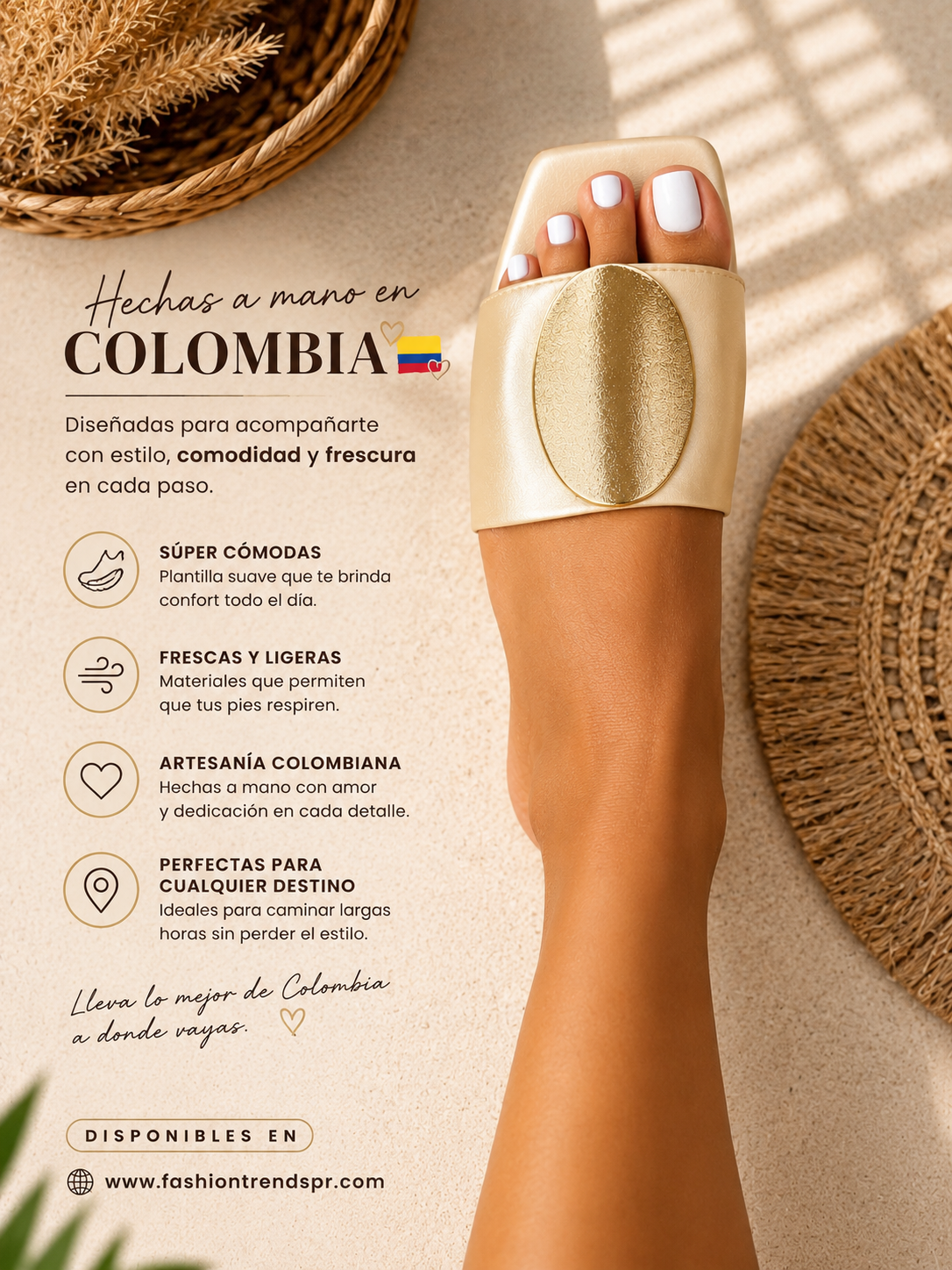 Beige & Gold Flats Sandals