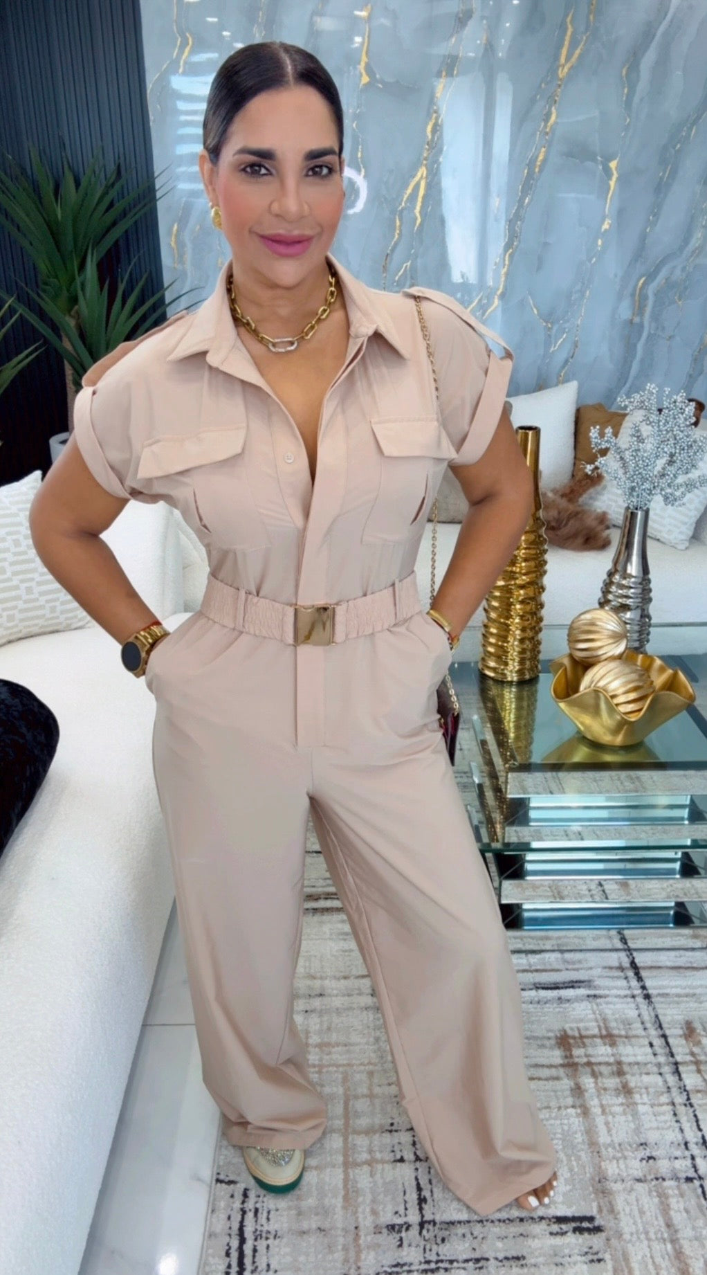 Islandia Camel Jumpsuit(incluye el cinturón) spandex