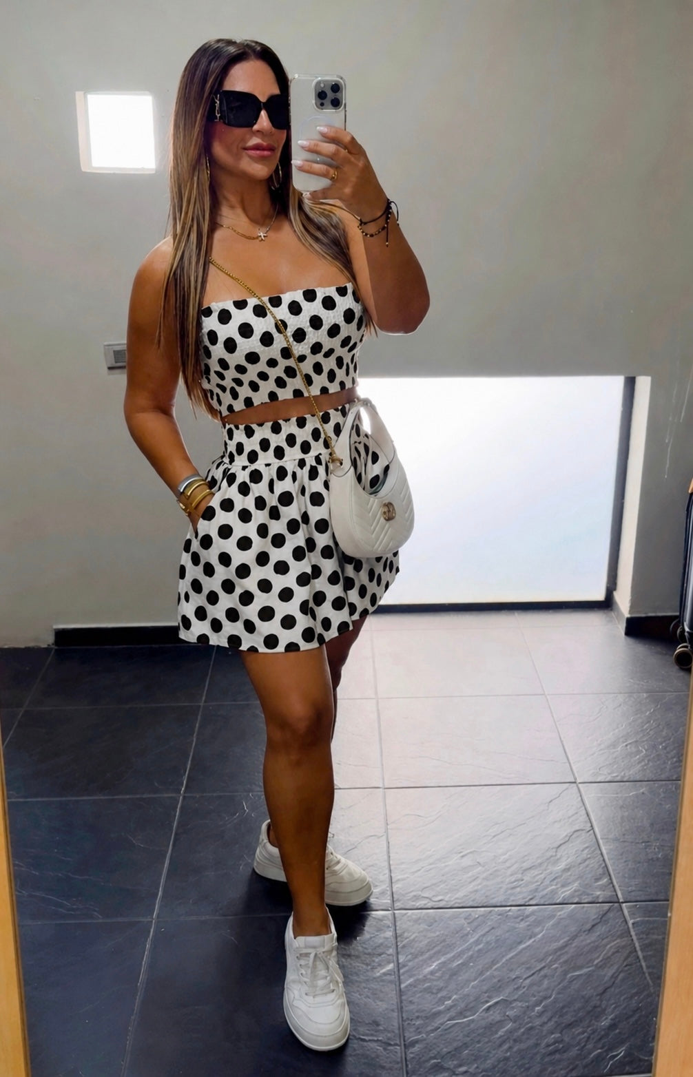 Polka Dots Black Skirt Set (spandex)