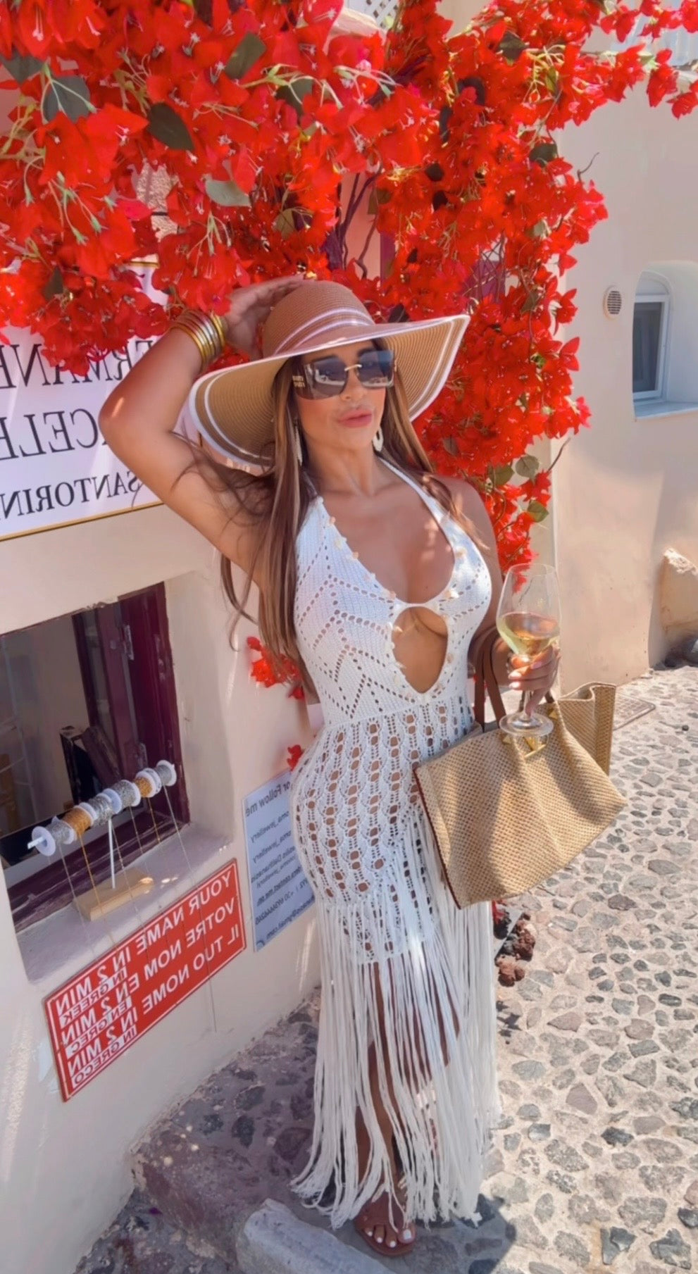 Greek White Crochet Dress (spandex)