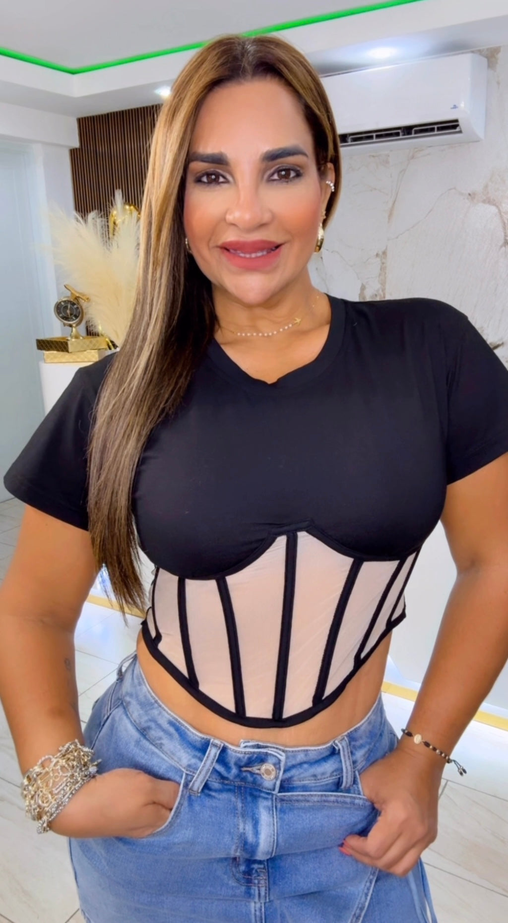 Black Corset Shirt (utilicé talla M) spandex