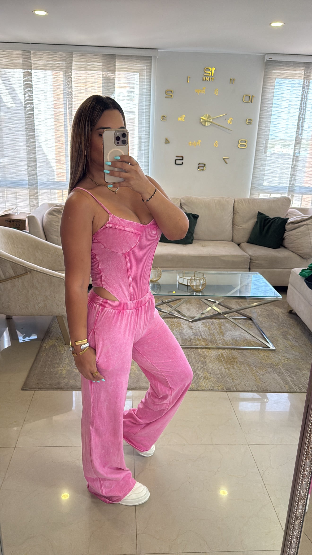 Mineral Wash Pink Bodysuit Set (spandex)