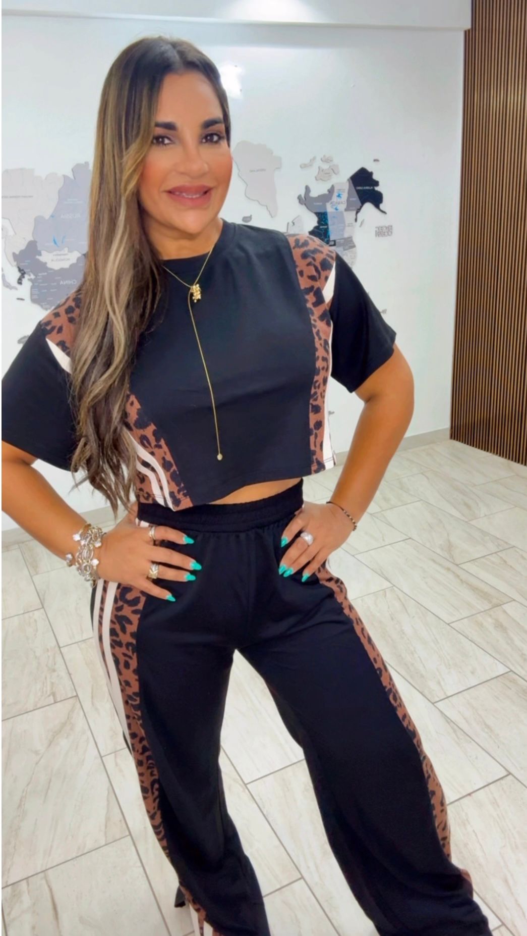 Jimbaran Animal Print and Black Set (stretch)