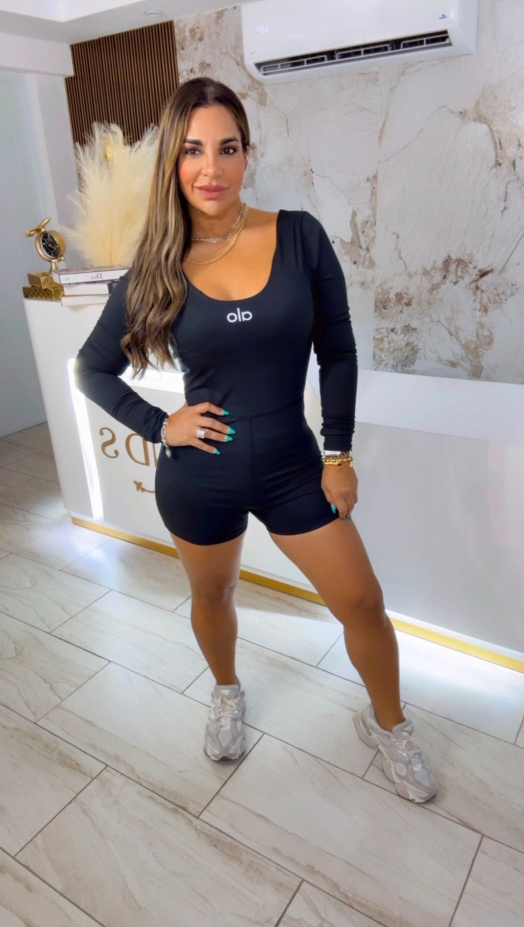 Alo Long Sleeve Black Romper (stretch)