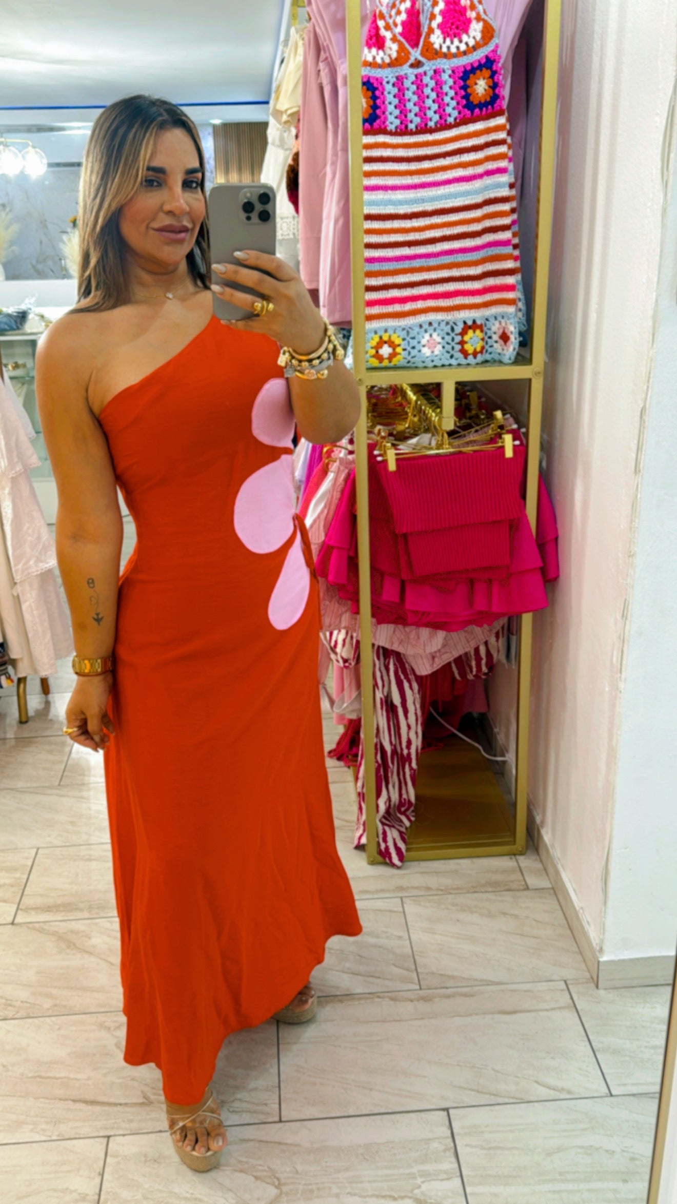Flowers Red & Pink Dress (corre al size)