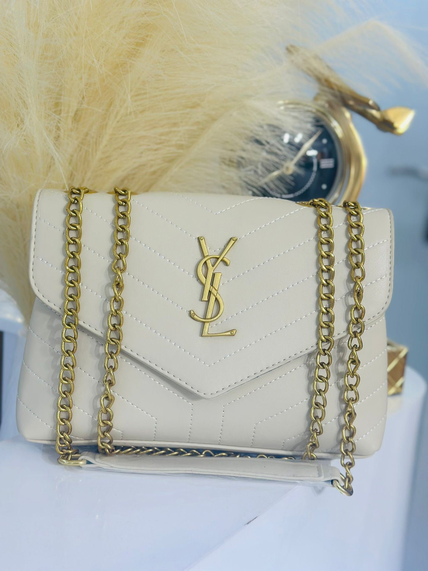 Beige YS Crossbody Bag (tamaño mediano)