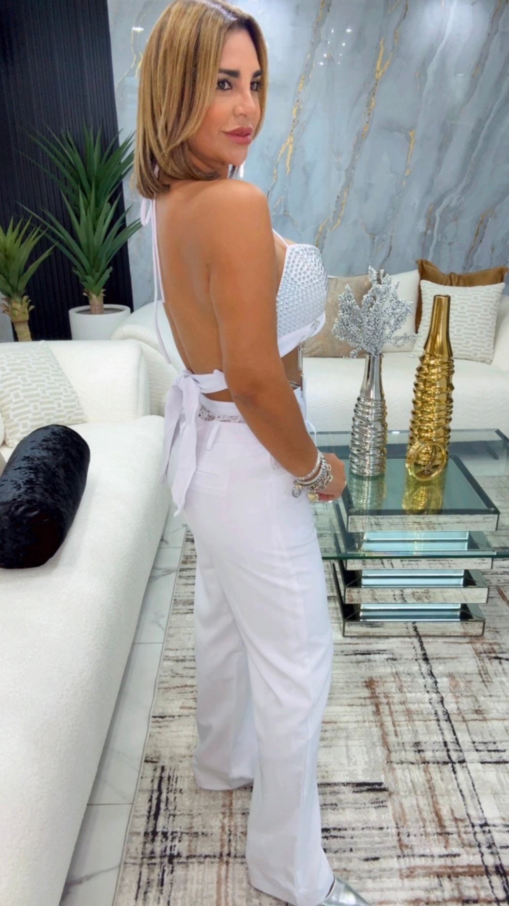 Luxury White Pant(spandex) utilicé talla Médium