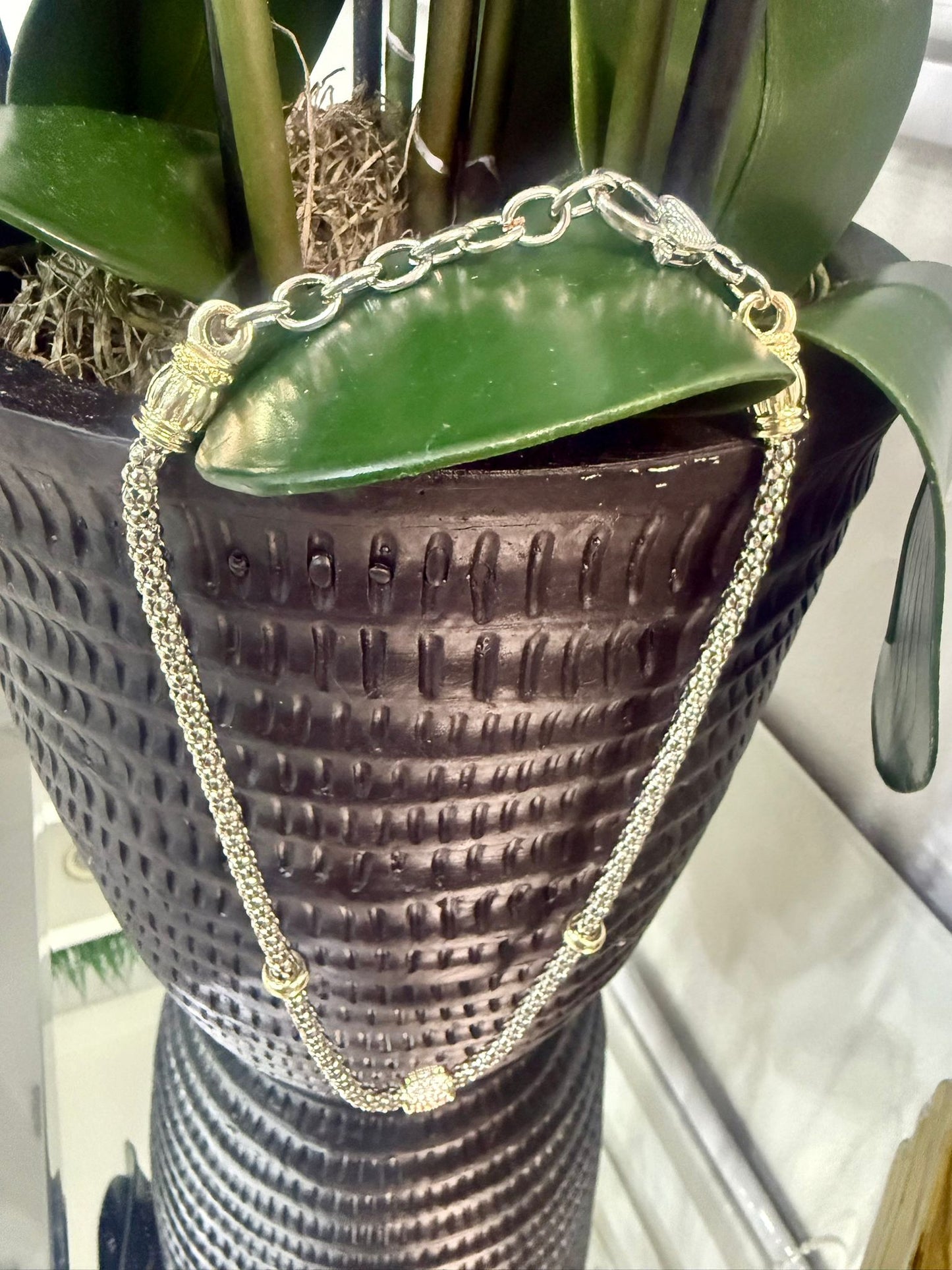 Shine Crystal Necklace (Two Tones) (Gold Plated)